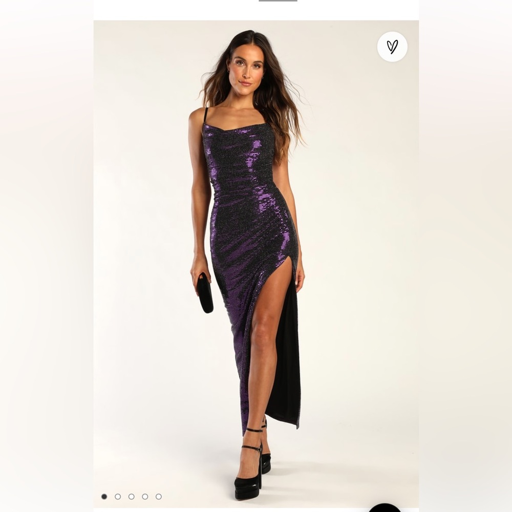 NWT- LULUs Glow Goals Purple Sequin Maxi Dress. Size L